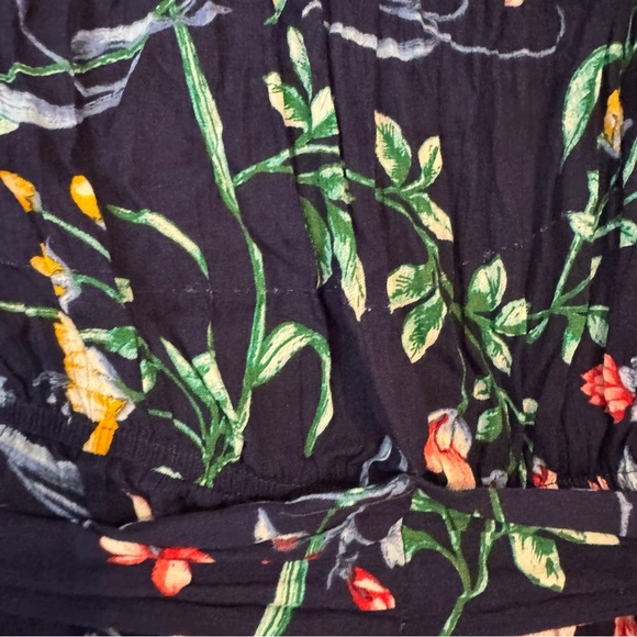 Slate & Willow Floral Print Tie Waist Puff Sleeve Scoop Neck Mini Dress Blue M - Picture 6 of 8